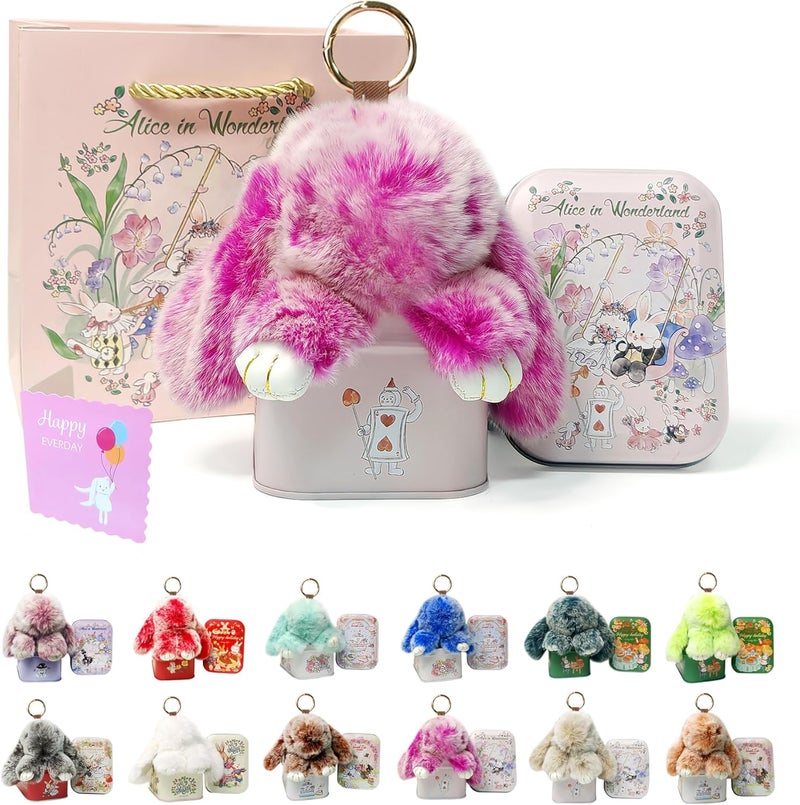 MINGRI Soft Bunny Keychain with Tin,Cute Valentines Gift Plush Keychain for Backpack,Bag Charm Gift Key Chain - Image 1